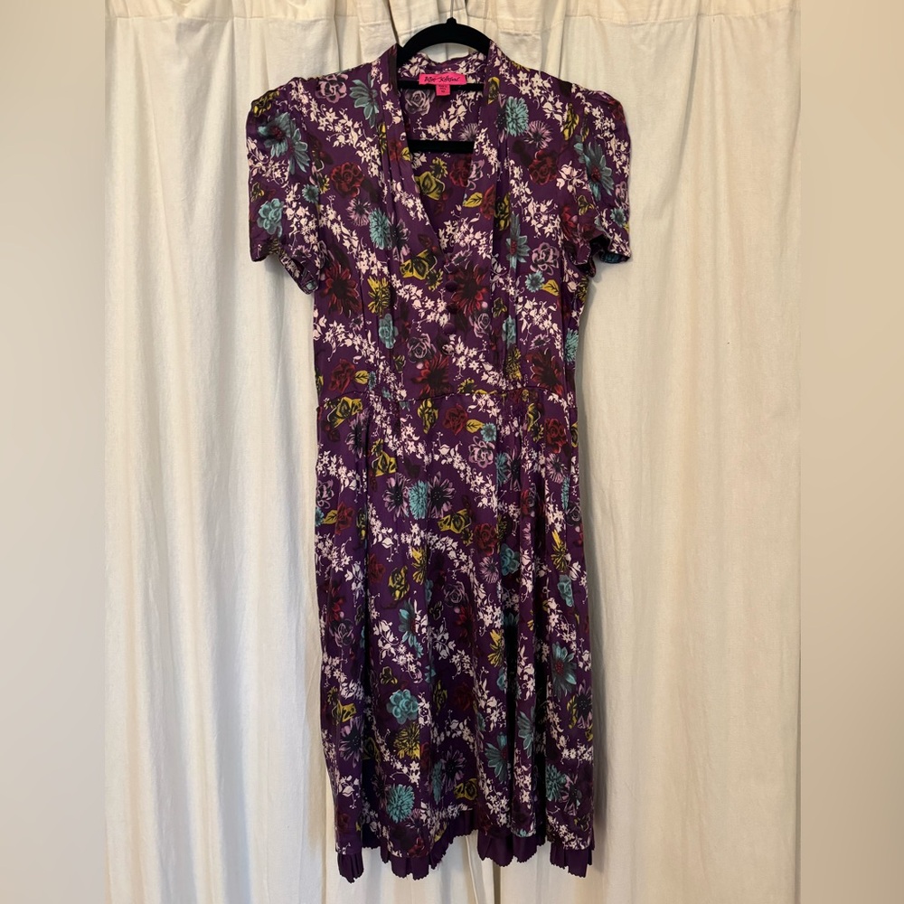 Betsey Johnson Vintage Silk Purple Floral Midi Dress
